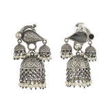Antique Elegance Lattice Work Faux Pearls Brass Silver Plated Jhumka Earrings