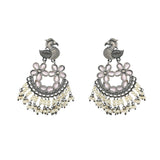 Antique Elegance Faux Pearls and Kundan Adorned Brass Silver Plated Ethnic Earrings