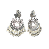 Antique Elegance Faux Pearls and Kundan Adorned Brass Silver Plated Ethnic Earrings