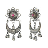 Antique Elegance Faux Pearls Adorned Floral Silver Plated Brass Earrings