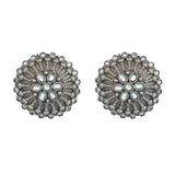 Antique Elegance Mandala Design Brass Lightly Embellished Silver Plated Stud Earrings