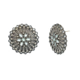 Antique Elegance Mandala Design Brass Lightly Embellished Silver Plated Stud Earrings