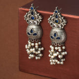 Antique Elegance Cluster Setting Faux Pearls Silver Plated Brass Drop Earrings