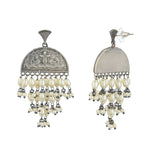 Antique Elegance Brass Faux Pearls Adorned Oxidised Silver Plated Drop Earrings