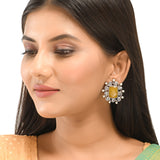 Antique Elegance Square Cut Kundan and Faux Pearls Brass Silver Plated Earrings