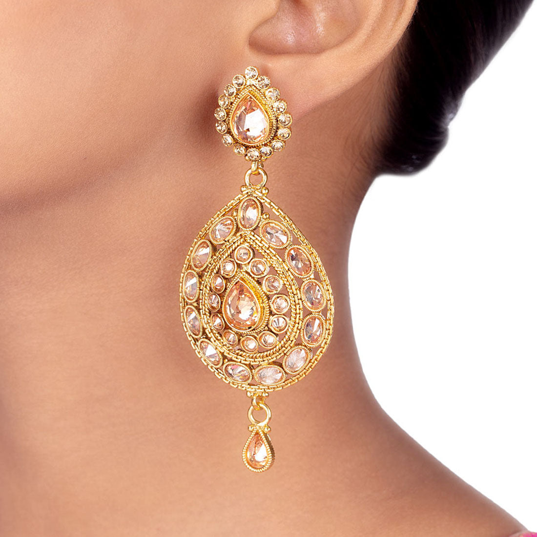 Revarsal Saga Drop Cut Gems Adorned Earrings