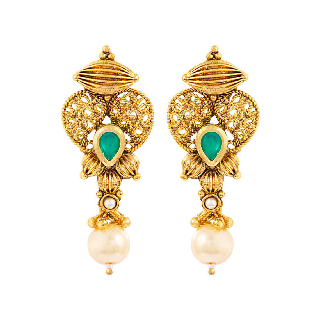 Golden Reprise Gems and Pearls Earrings