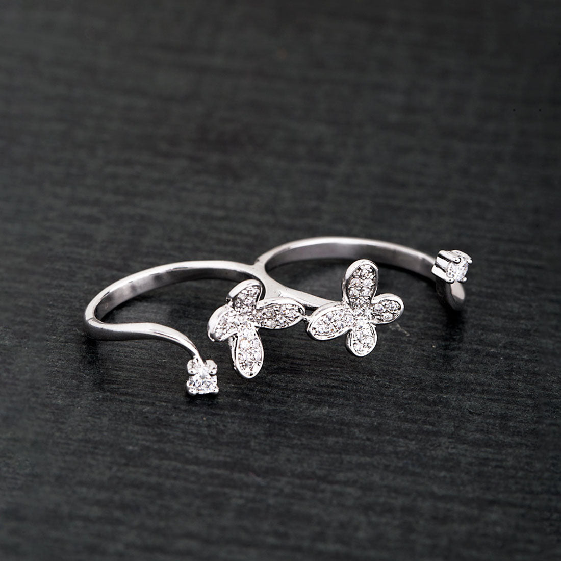 American Diamond Butterfly Double Finger Ring – VOYLLA