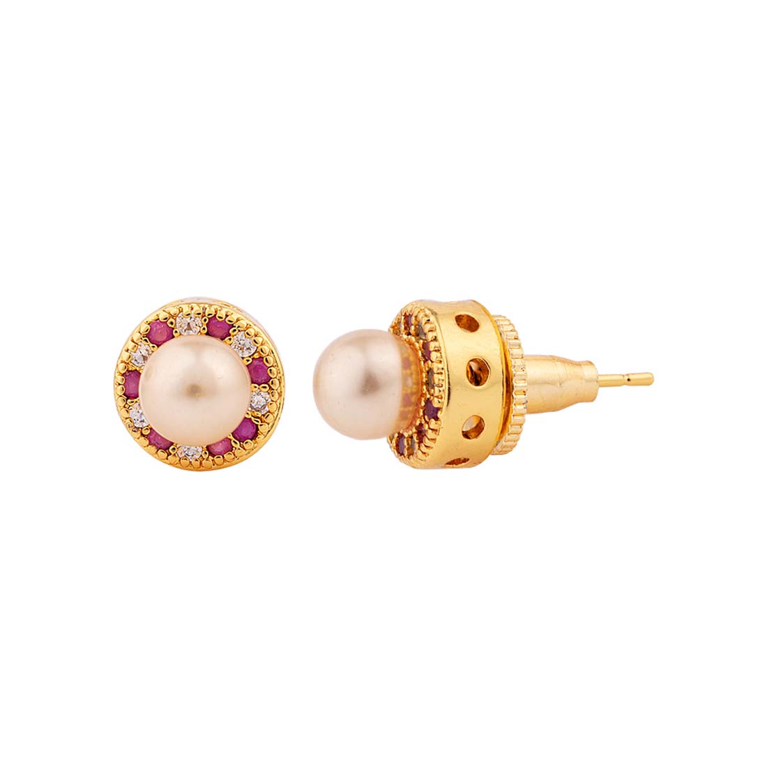 Stud Earrings with Gems and Pearl
