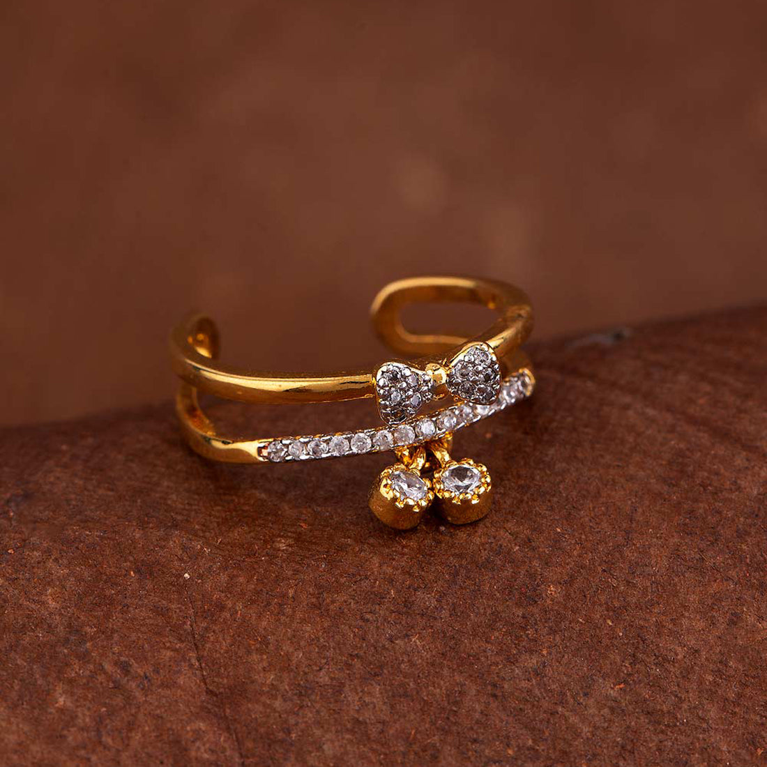 American Diamond Bow Motif Brass Ring