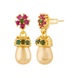 Floral Motif Tiny Brass Earrings