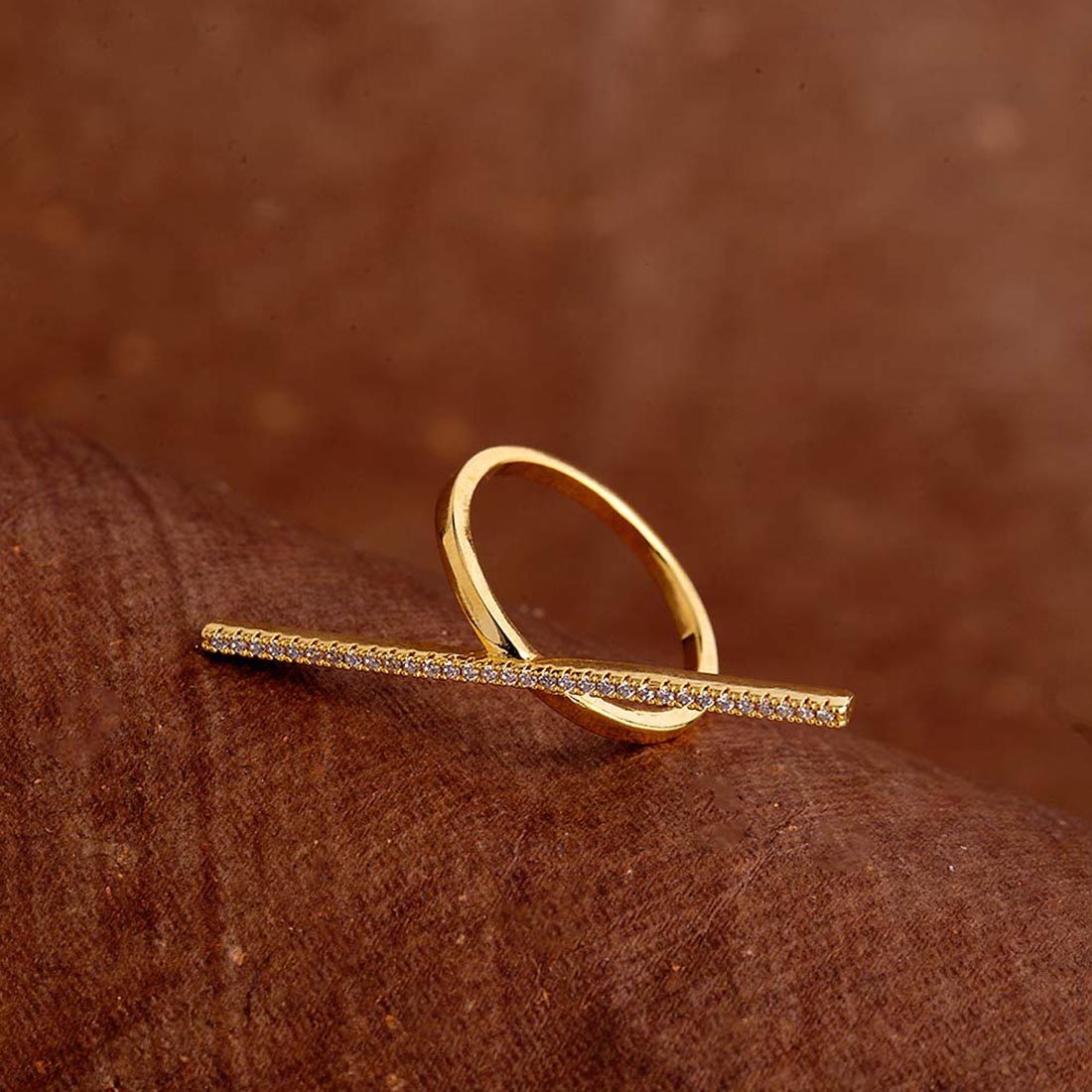 Trendy Long Stick CZ Studded Ring