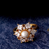 Fidget Faux Pearl and American Diamond Gems Cocktail Ring