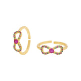 American Diamond Coloured Gems Bows Toe Rings