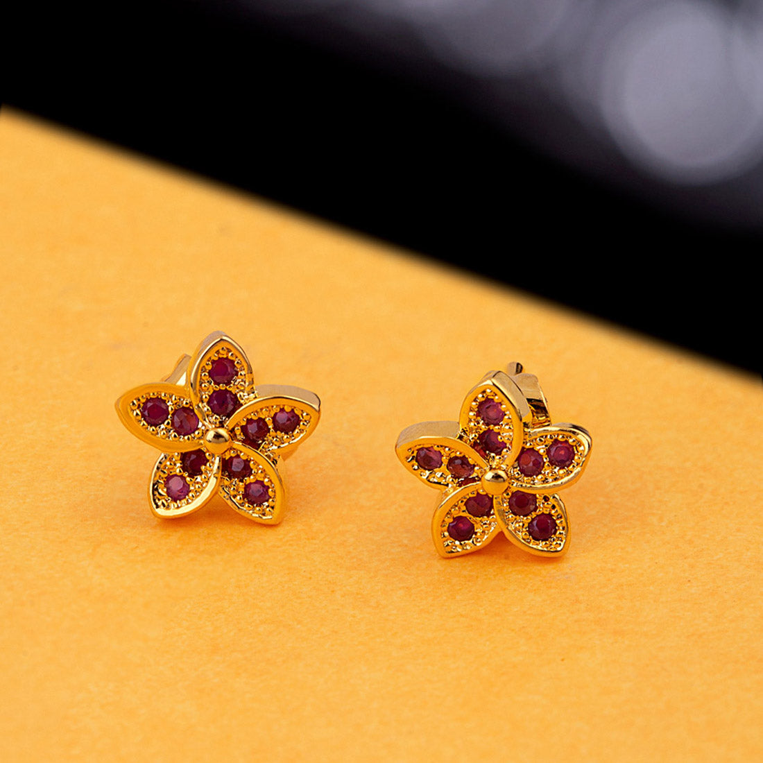 CZ Floral Motif Stud Style Earrings