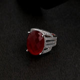 Oval Red Gemstones Adorned Ring