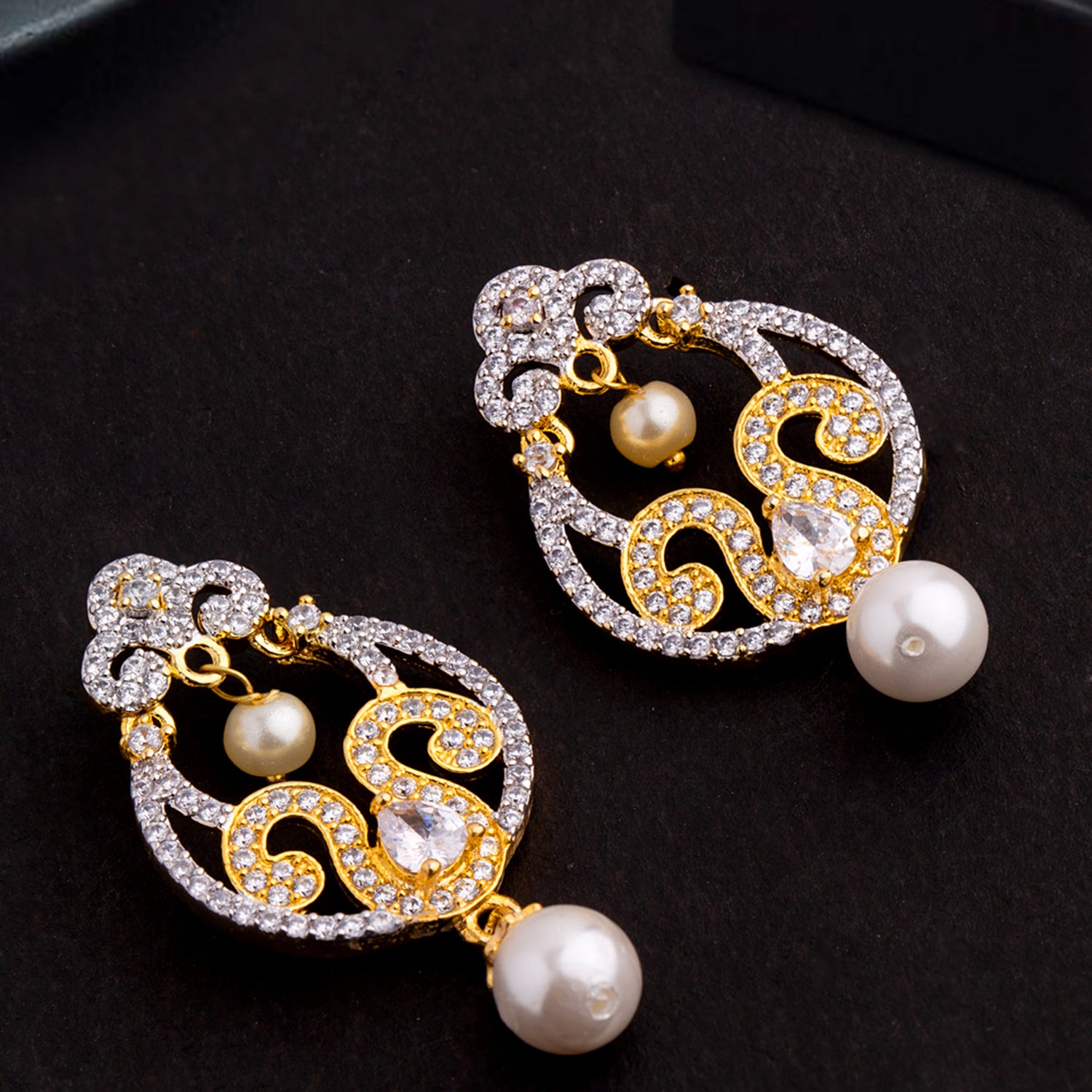 Faux Pearls and CZ Gems Earrings
