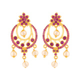 Coloured CZ Gems and Faux Pearls Earrings