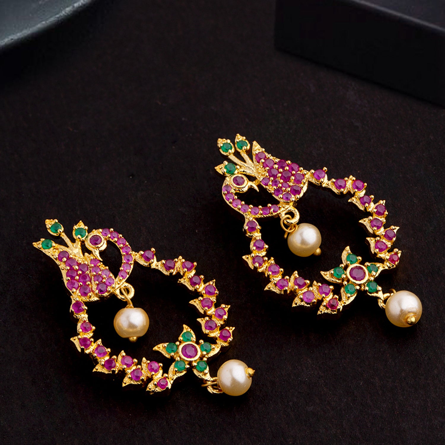 Ethnic Hoop CZ Gems Adorned Earrings