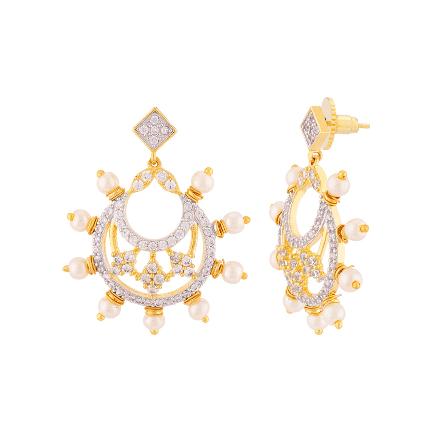 Faux Pearls and American Diamond Gems Adorned Earrings