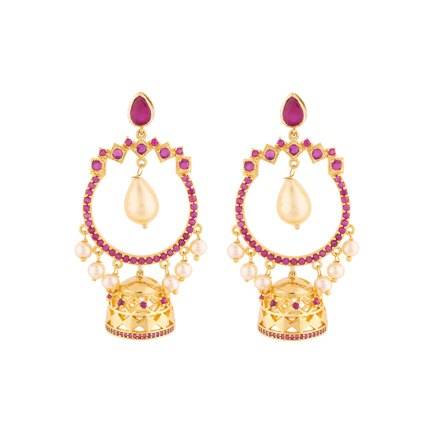 Zircon Gems and Faux Pearls Adorned Earrings