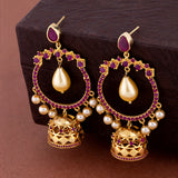 Zircon Gems and Faux Pearls Adorned Earrings