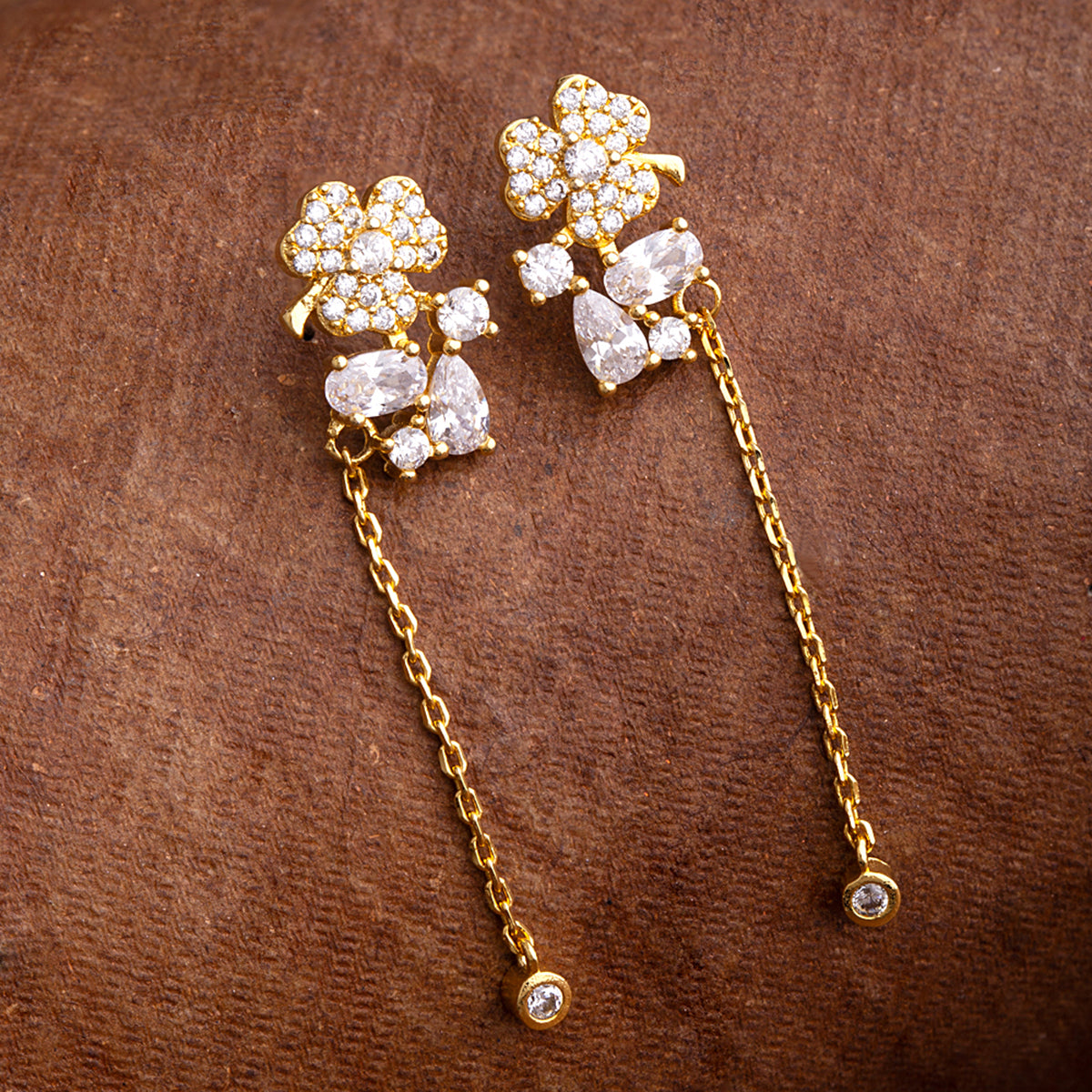 Zircon Gems Embellished Brass Earrings