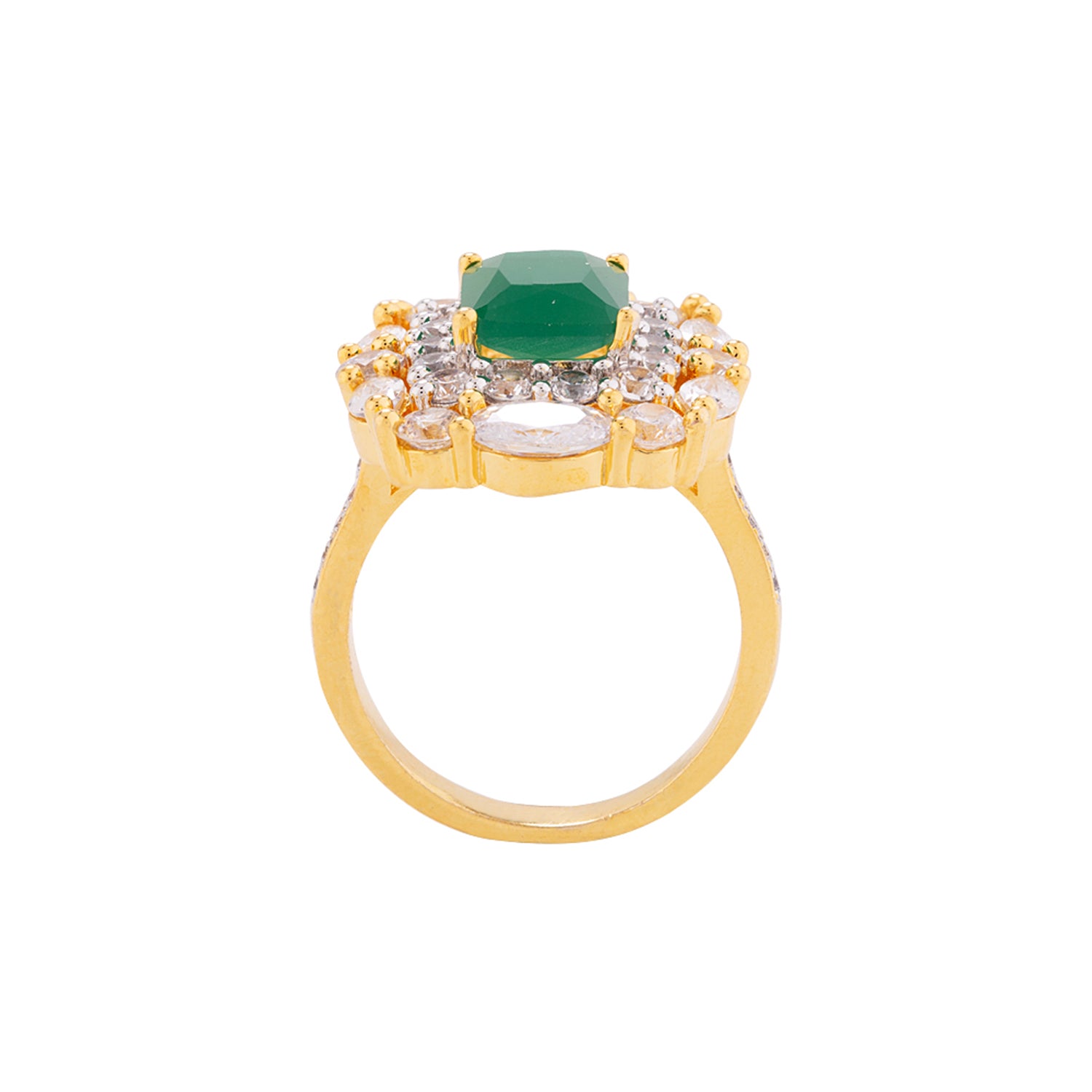 Green and White American Diamond Gems Ring