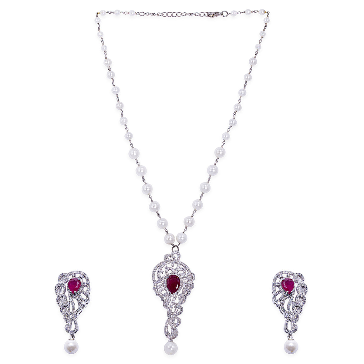 CZ Pearl Silver Plated Pendant Set