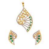 Stylish CZ Studded Pendant Set- Green