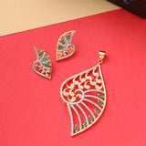 Stylish CZ Studded Pendant Set- Green