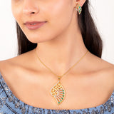 Stylish CZ Studded Pendant Set- Green