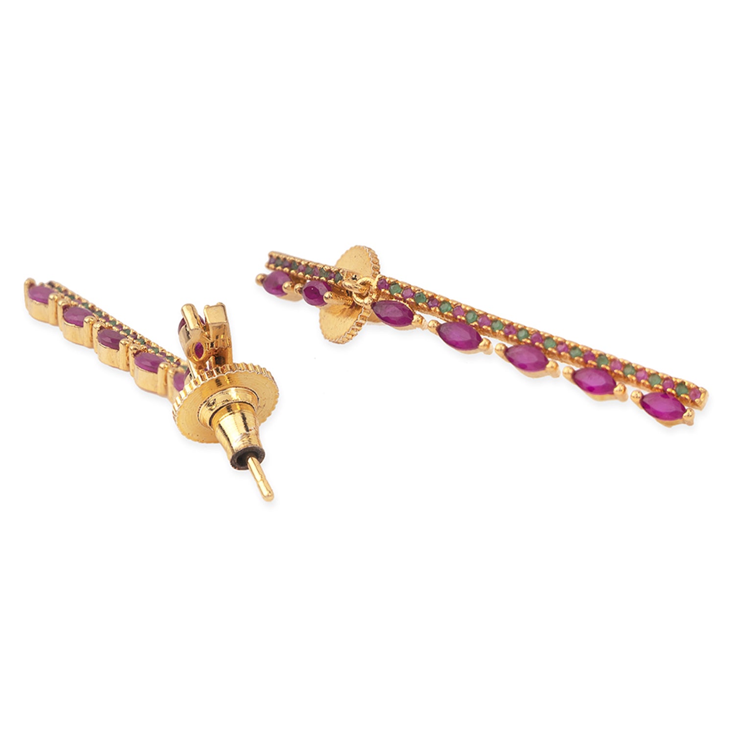Gold Plated Pink CZ Long Earrings