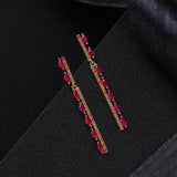 Gold Plated Pink CZ Long Earrings