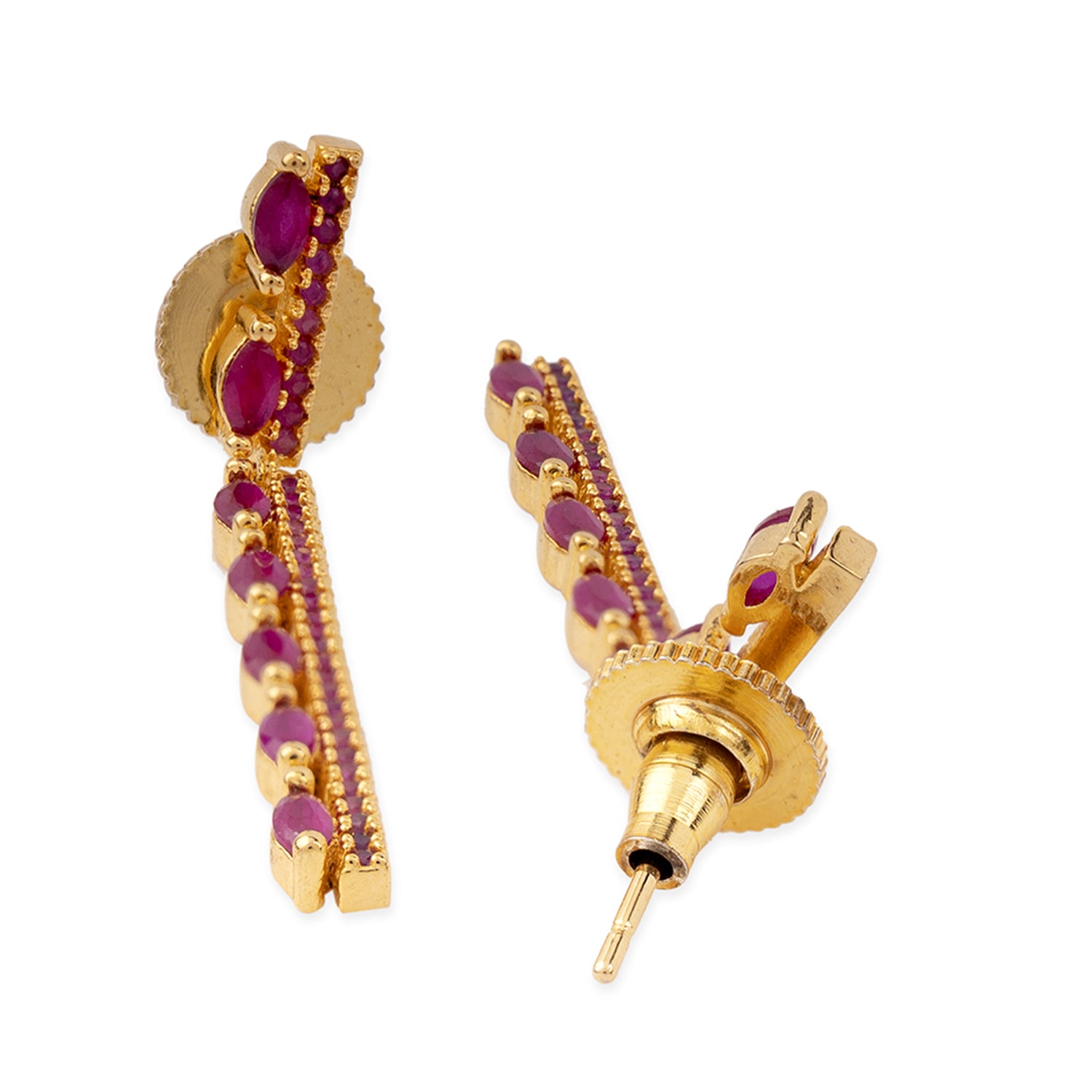 Gold Plated Red CZ Long Earrings