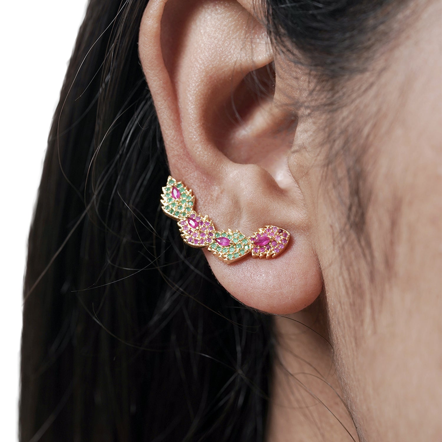 Classy Pink And Green CZ Earrings