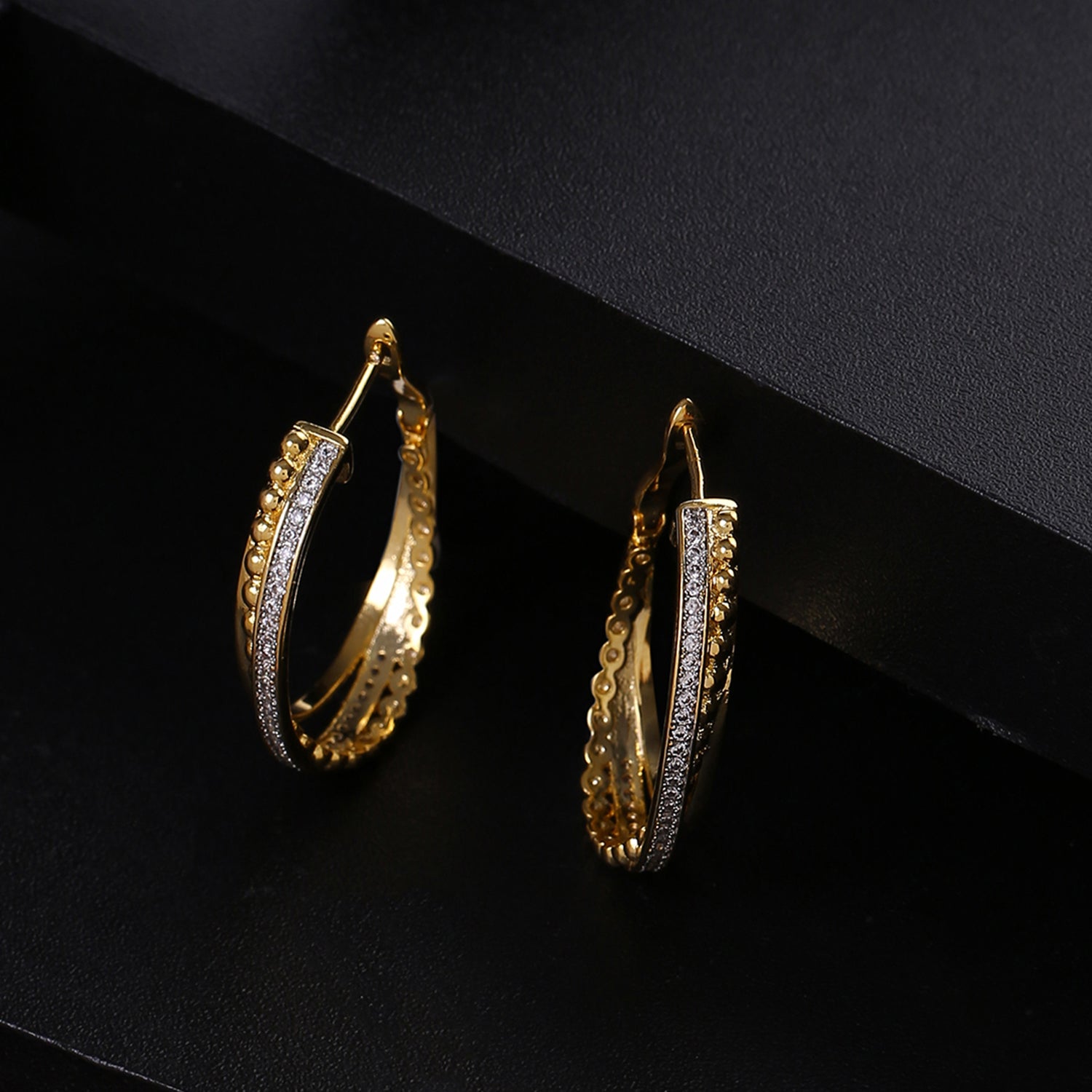 atjewels White Cubic Zirconia Hoop Earrings in 18k Yellow Gold Over On   atjewelsin