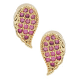 Leaf Motif Pink CZ Stud Earrings