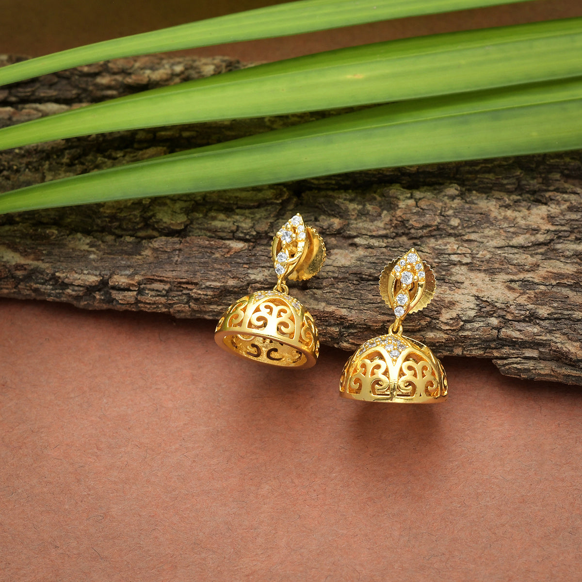 CZ Traditional Gold Plated White Jhumka Earrings