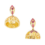 CZ Traditional Gold Plated Red Jhumka Earrings