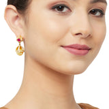 CZ Traditional Gold Plated Red & White Jhumka Earrings