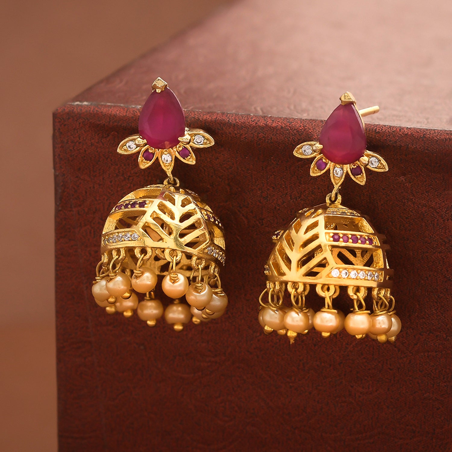 Faux Pearls and CZ Gems Jhumka Earrings – VOYLLA