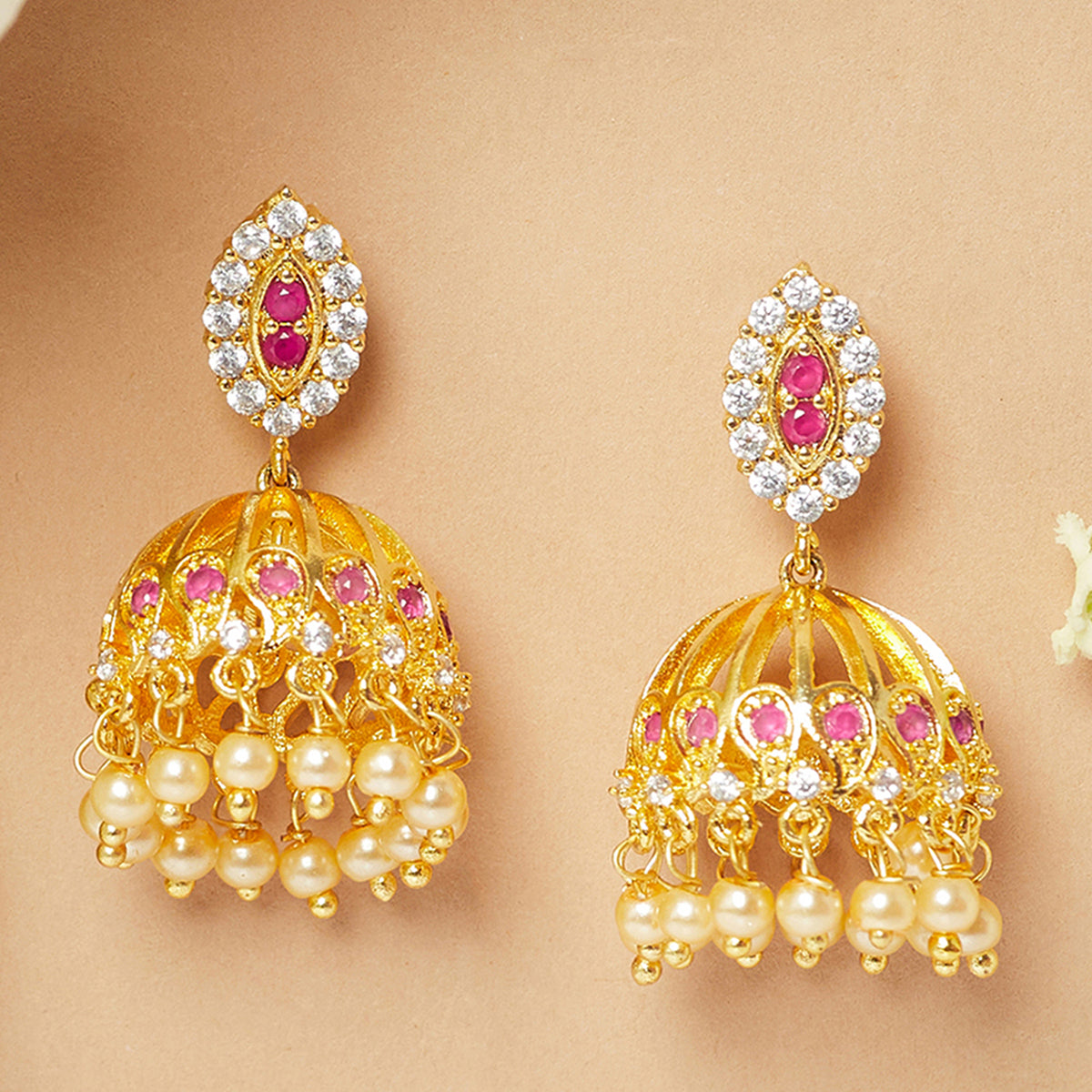 Women's Silver Plated Traditional Brass Faux Pearls Jhumka Earrings - Voylla  in 2023 | Faux pearl, Jhumka earrings, Jhumka