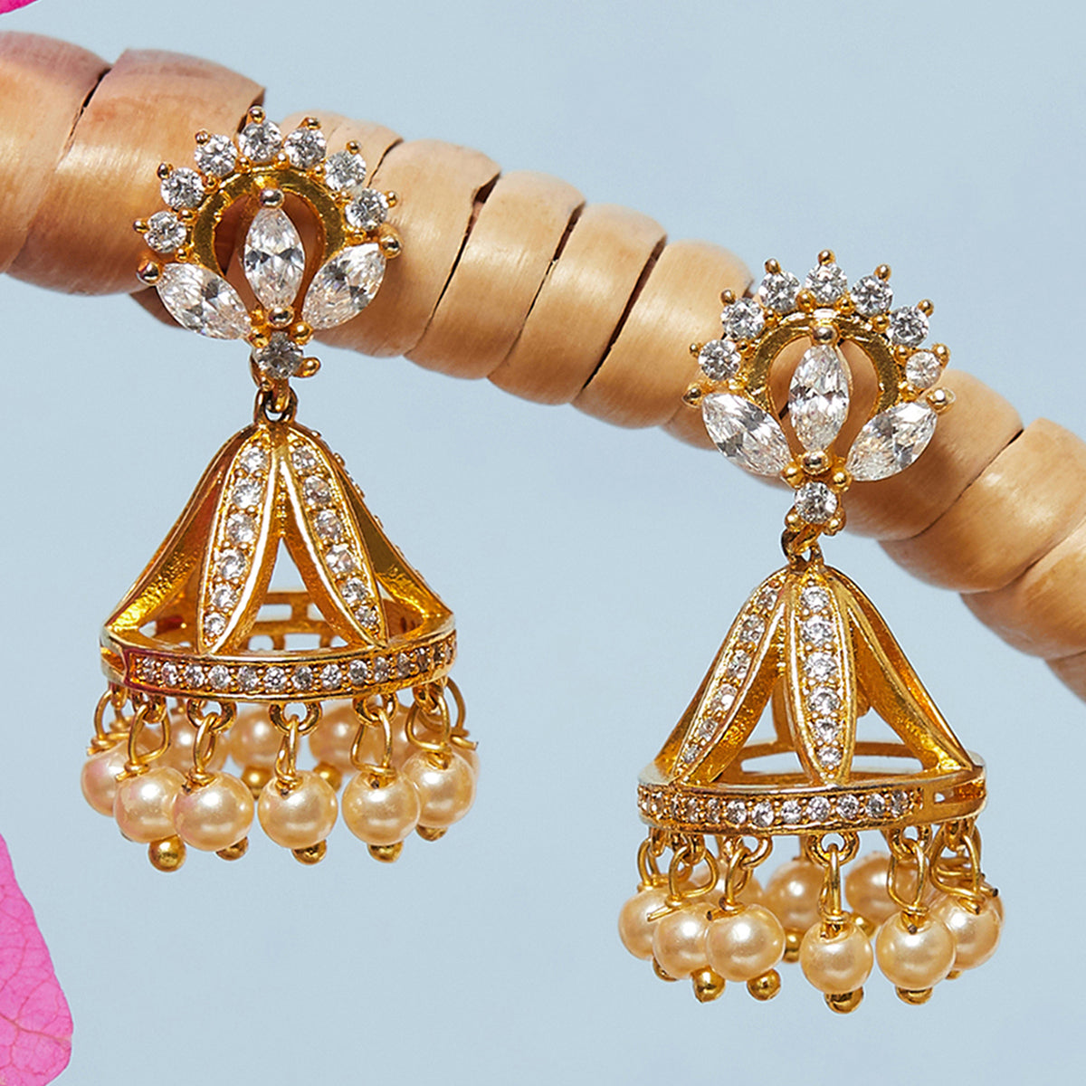 Buy Voylla Oxidised Silver Plated & Pink Dome Shaped Jhumkas - Earrings for  Women 9300773 | Myntra