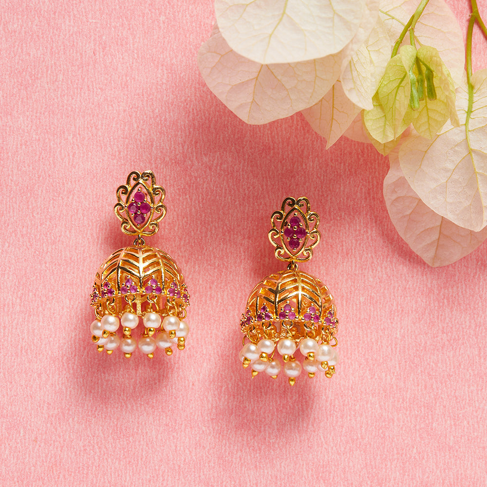 Pearl Beads Droppings Gold Toned Jhumki Earrings