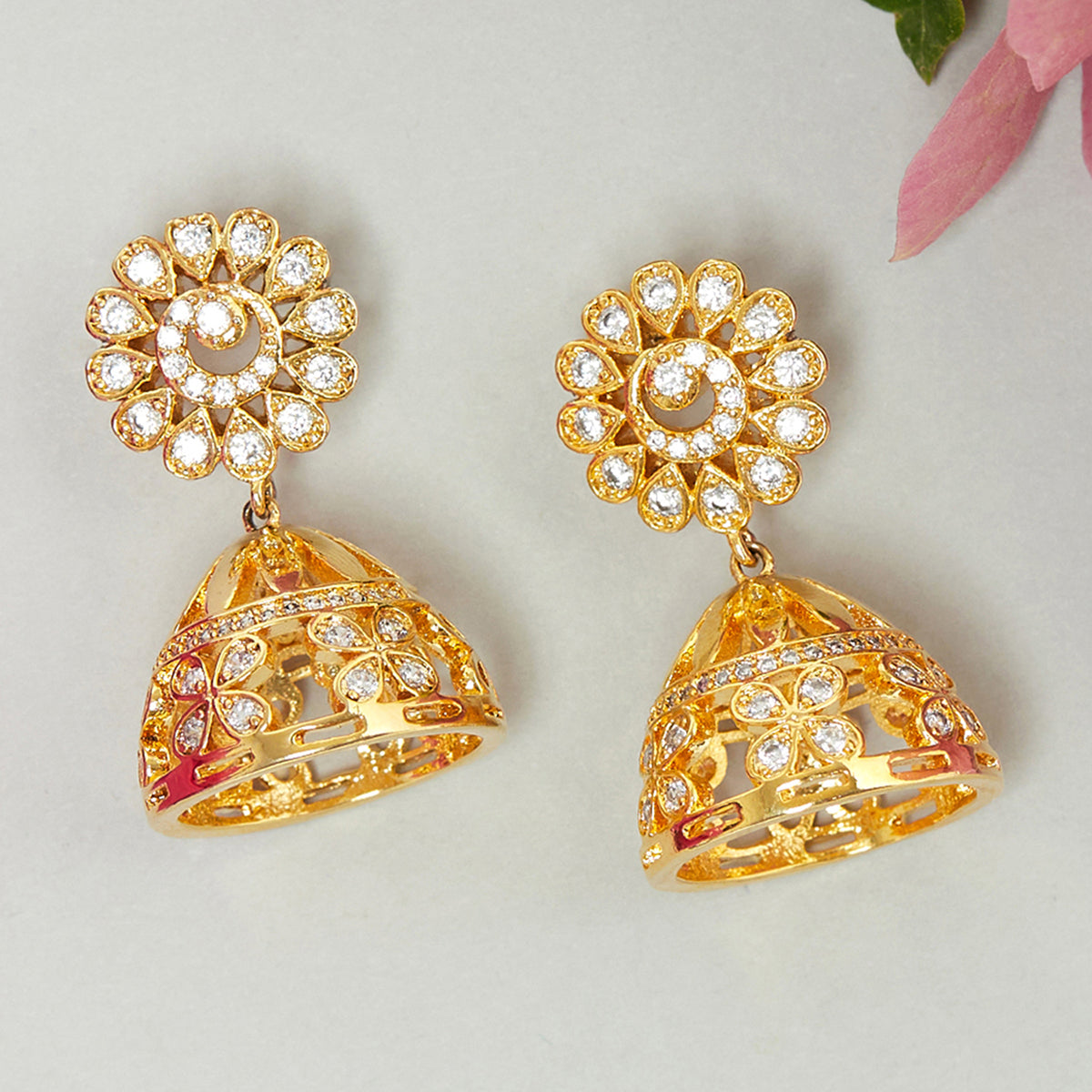 Buy Voylla Golden Reprise Gems Studded Jhumka Earrings Online @ ₹749 from  ShopClues
