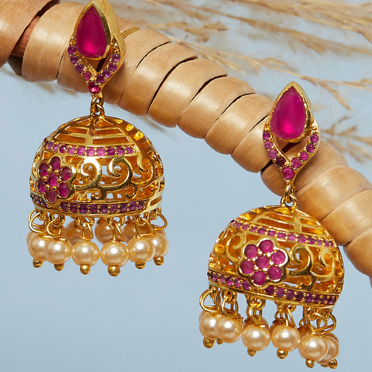 Buy Voylla Green Stone Jhankar Gold Plated Jhumka Earrings Online at Low  Prices in India - Paytmmall.com