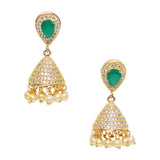 American Diamond CZ Traditional Gold Plated Green & White Brass Jhumka Earrings for Women