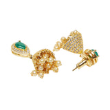 American Diamond CZ Traditional Gold Plated Green & White Brass Jhumka Earrings for Women