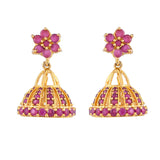 Cz Traditional Gold Plated Red Jhumka Earrings